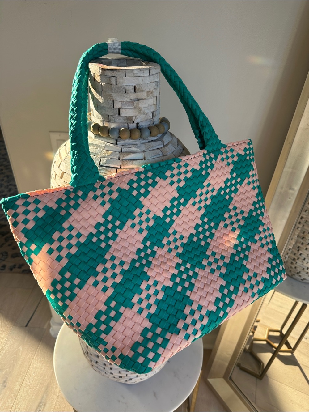 Wildfox Teal and Peach Woven Tote - Picture 2 of 7